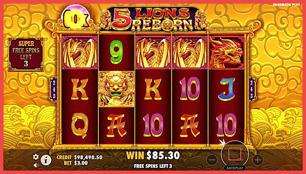 Screeenshot of 5 Lions reborn slot free spins