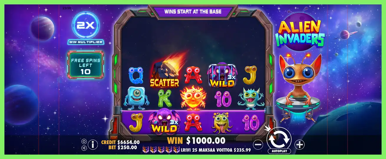 Screenshot of Alien Invaders slot machine