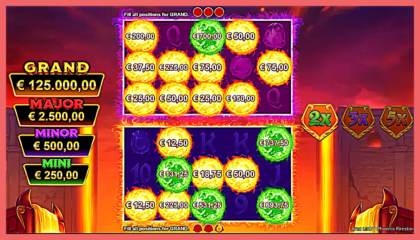 screenshot of the Area Link Phoenix Firestorm slot machine bonus game