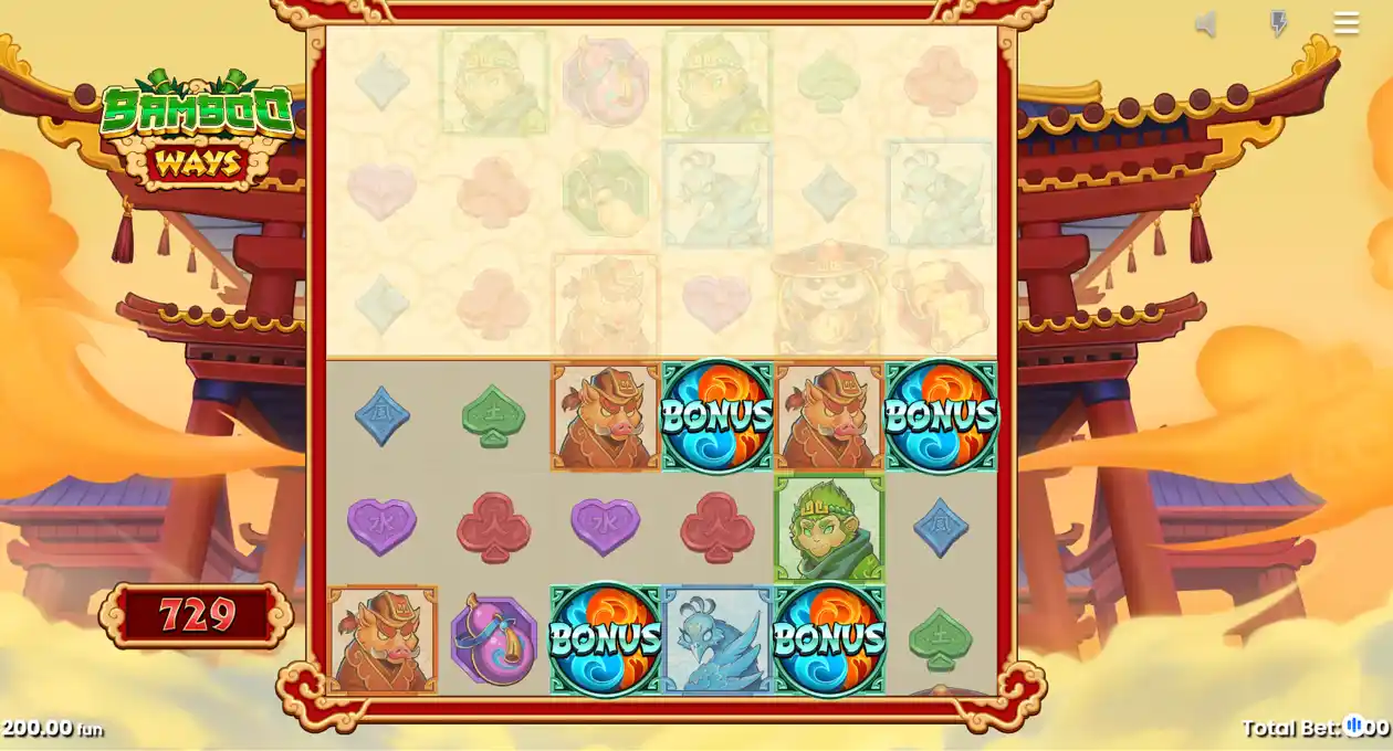 Screenshot of winning the Bamboo Ways slot machine free spins