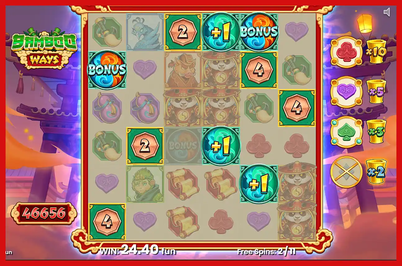 Screenshot of playing the free spins in Bamboo Ways slot machine