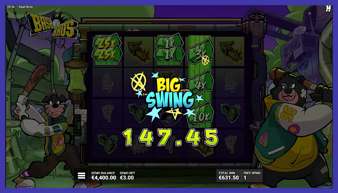 Bash Bros slot machine free spins big swing win