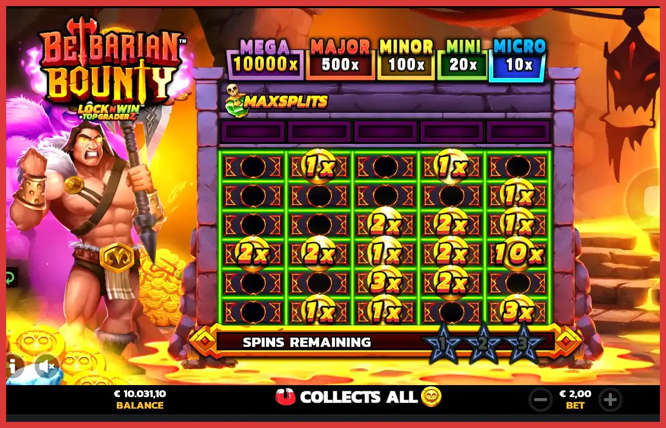 Screenshot of the LockNWin Maxsplits Feature in Betbarian Bounty slot machine