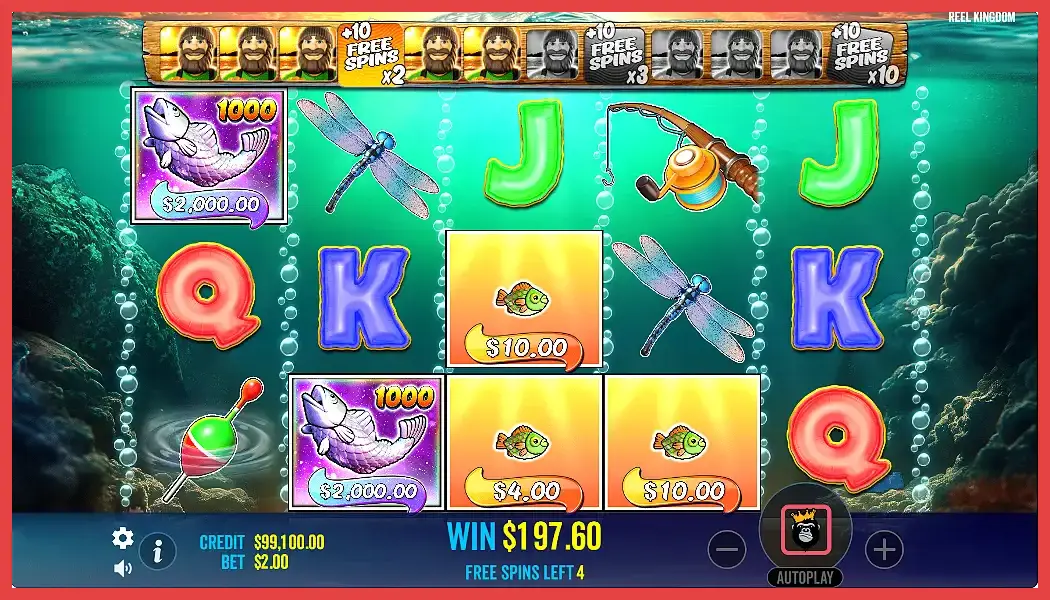 Screenshot of Big Bass Bonanza100 slot machine free spins