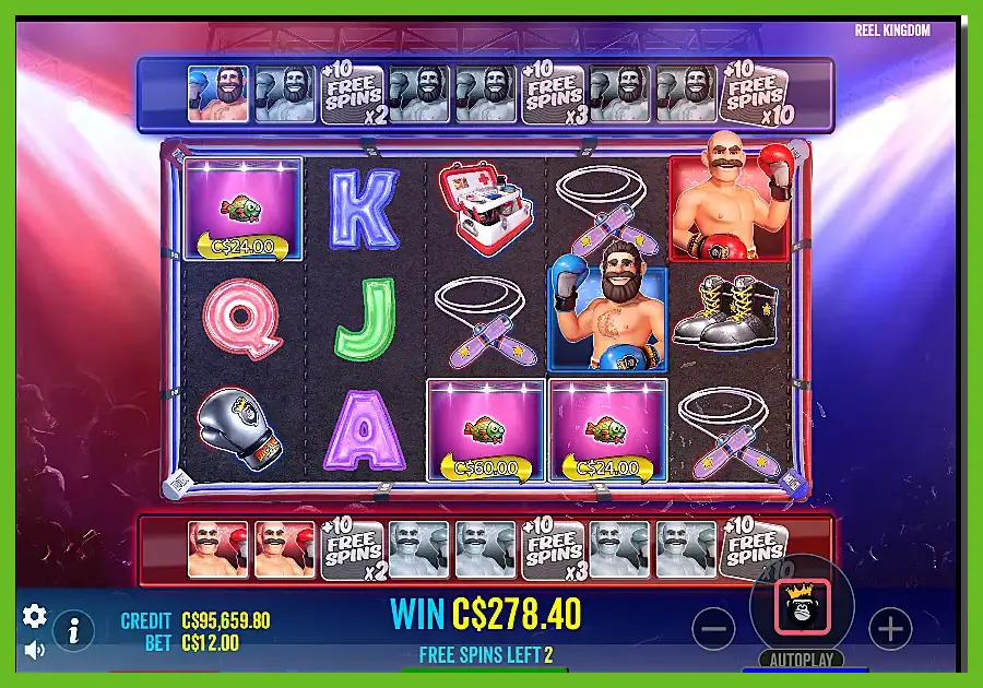 Screenshot of Big Bass Boxing Bonus Round free spins boxing match