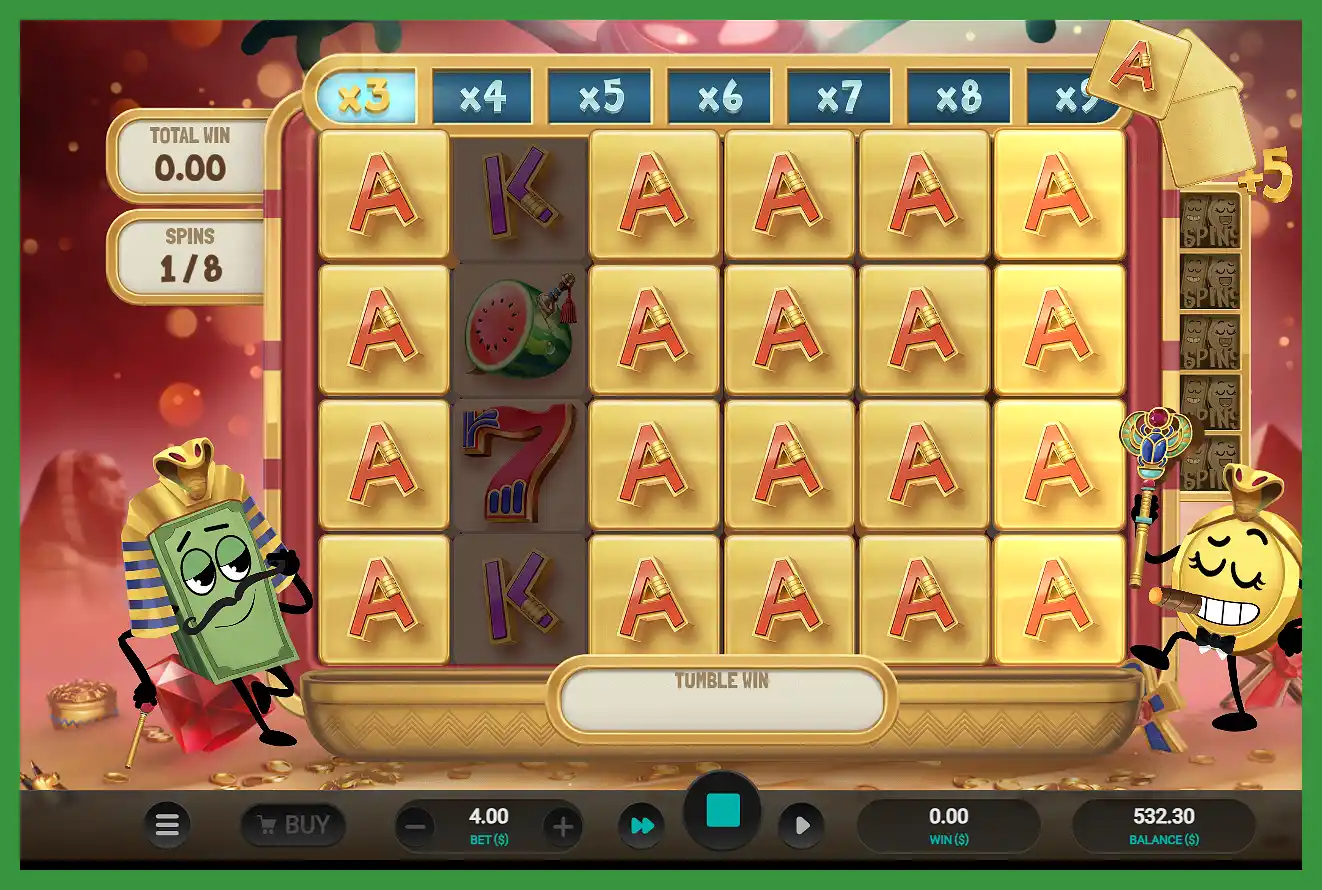 Winning on the expanding book feature in the super free spins screenshot