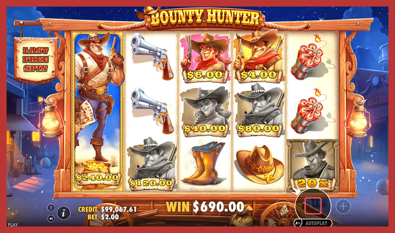 Winning the free spins in Bounty Hunter slot machine
