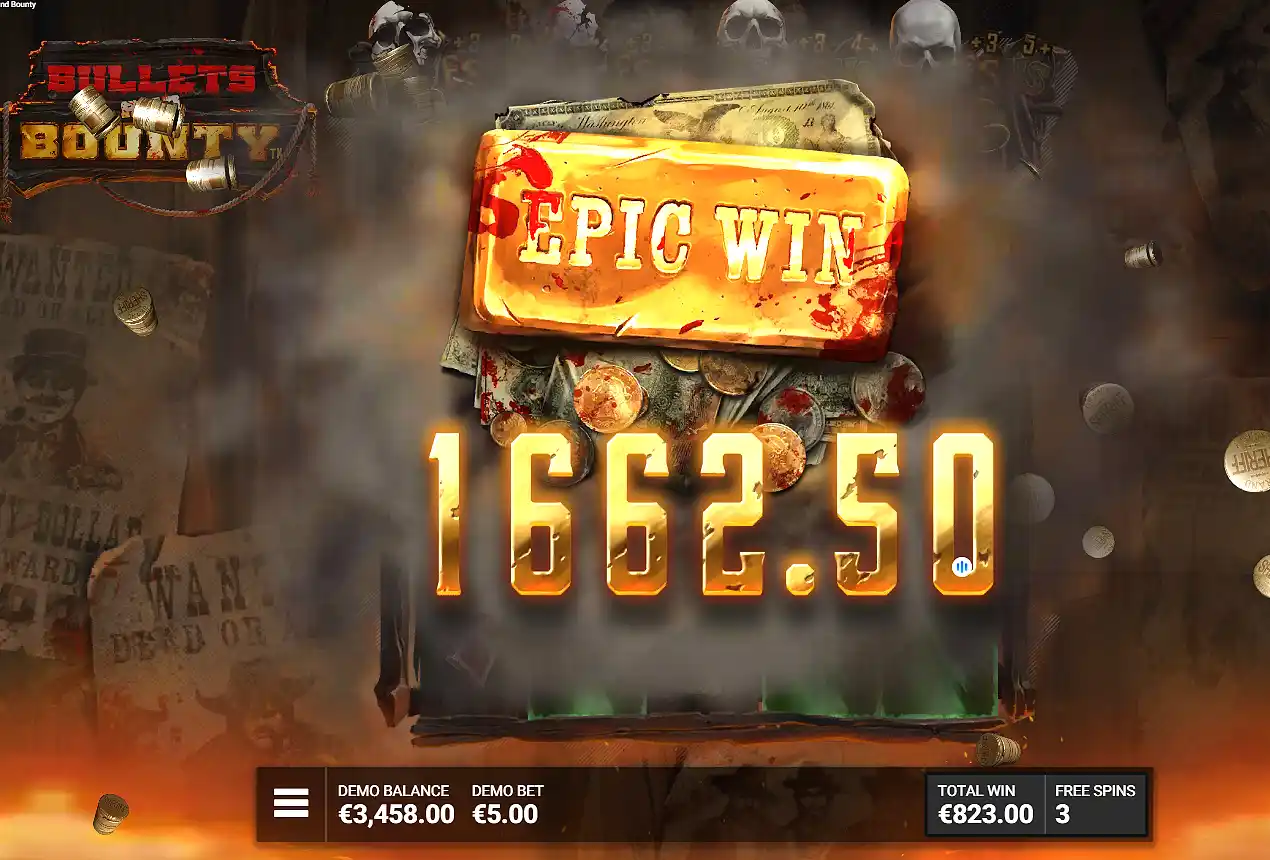 Screenshot of Bullets and Bounty big win