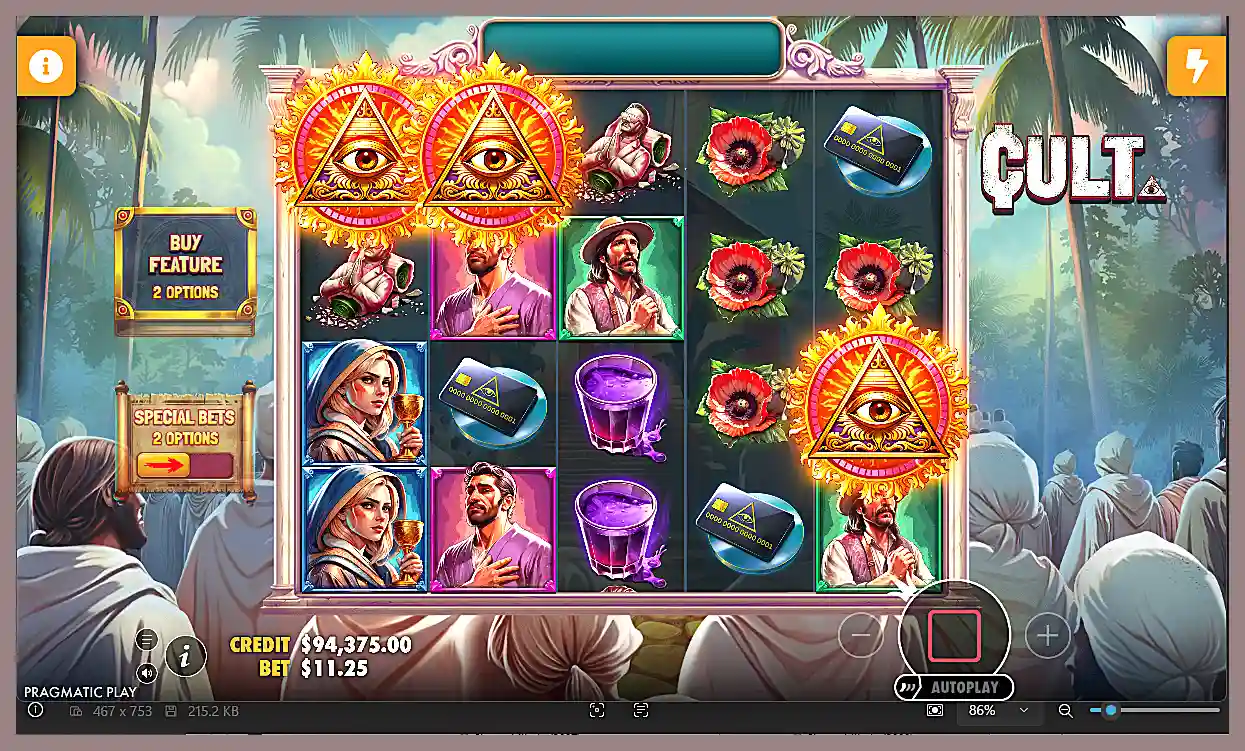 Winning the free spins in Cult slot machine screenshot
