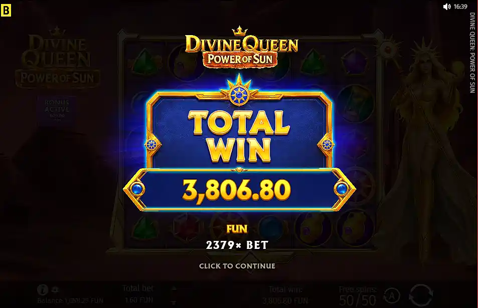 Divine Queen Power of Sun Calculator big win of screenshot 3806.80