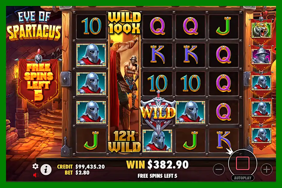 Screenshot of Eye of Spartacus free spins with 100x wild
