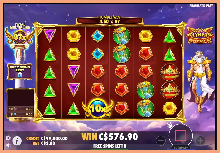 Screenshot of Gates of Olympus Super Scatter1 free spins win