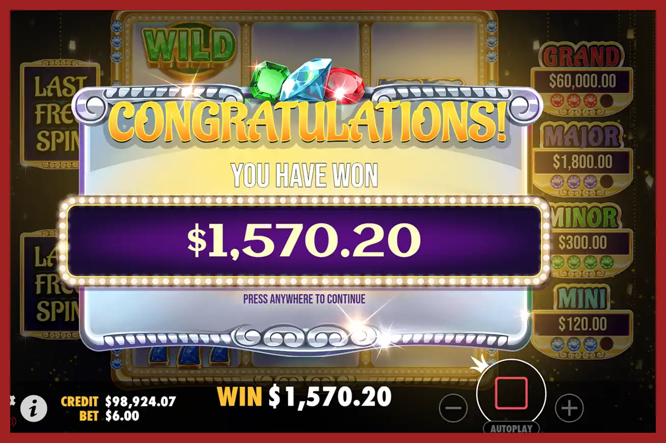 Screenshot of winning on Gem Trio slot machine