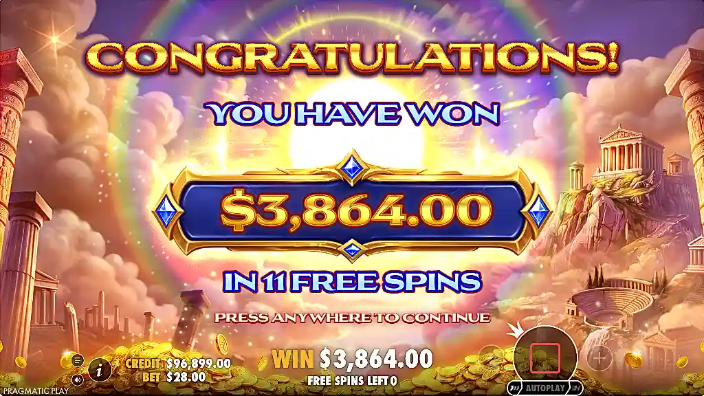 screenshot of Helios-Triple Sun free slot machine big win