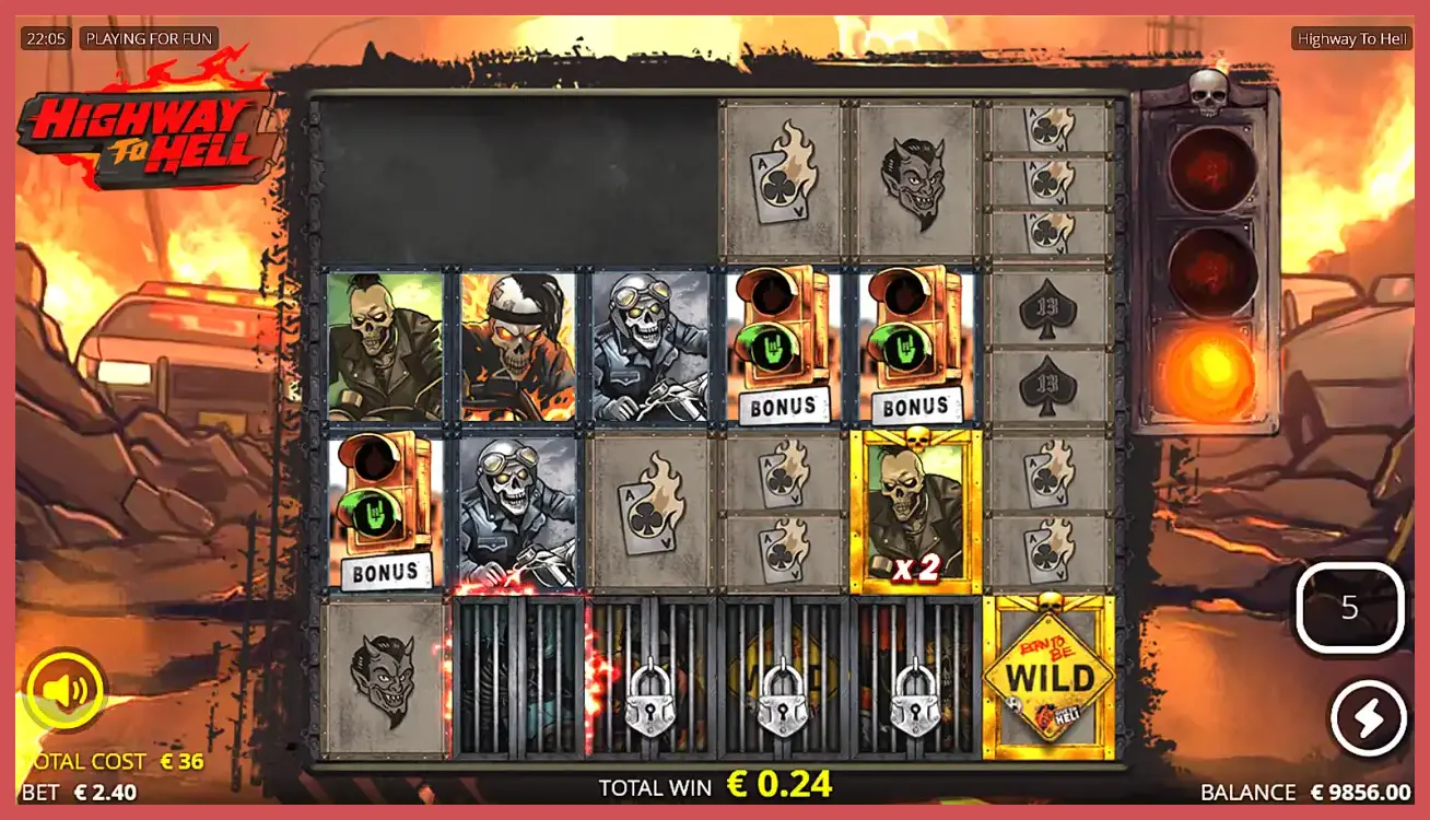 Screenshot of Highway to Hell slot machine winning the free spins