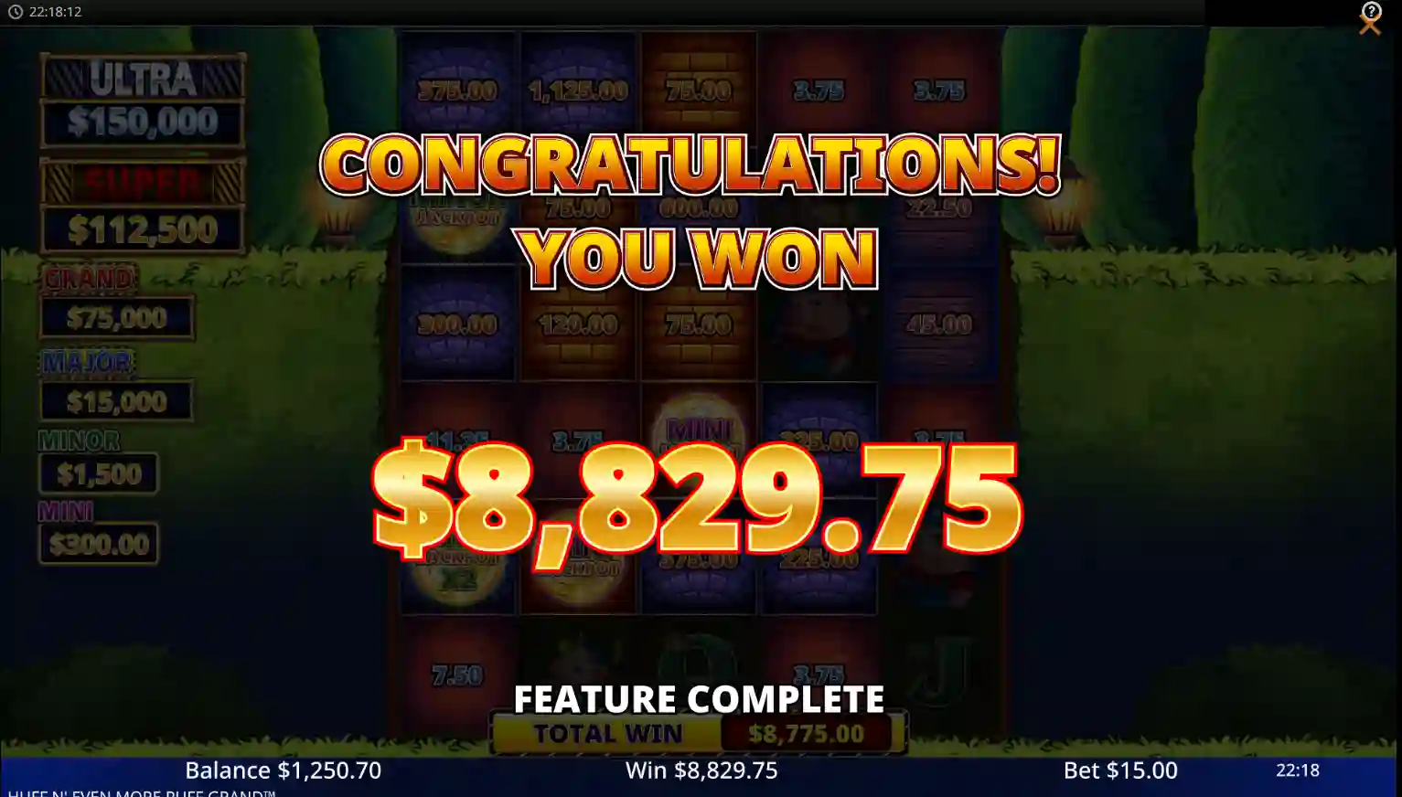 My big win on Huff N Even More Puff Grand sot machine