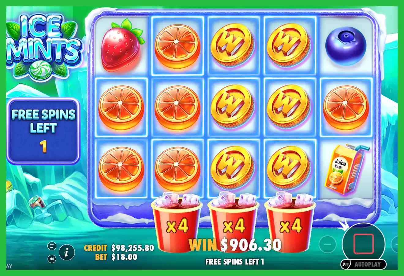 Screenshot of playing the free spins in Ice Mints slot machine