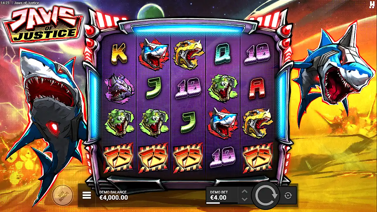 Winning the free spins in Jaws of Justice slot machine screenshot