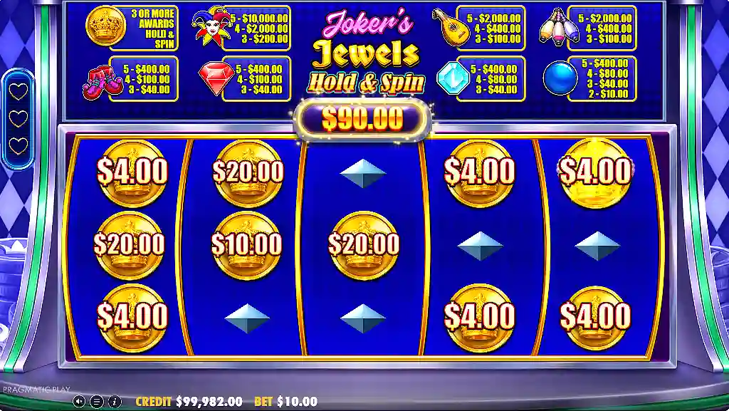 Playing Jokers Jewels Hold Spin bonus game respins screenshot