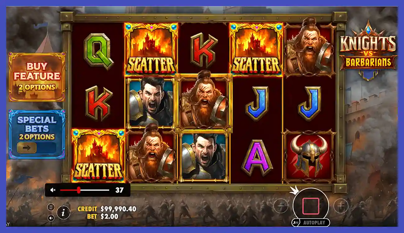 Playing Knights vs Barbarians slot machine free spins screenshot