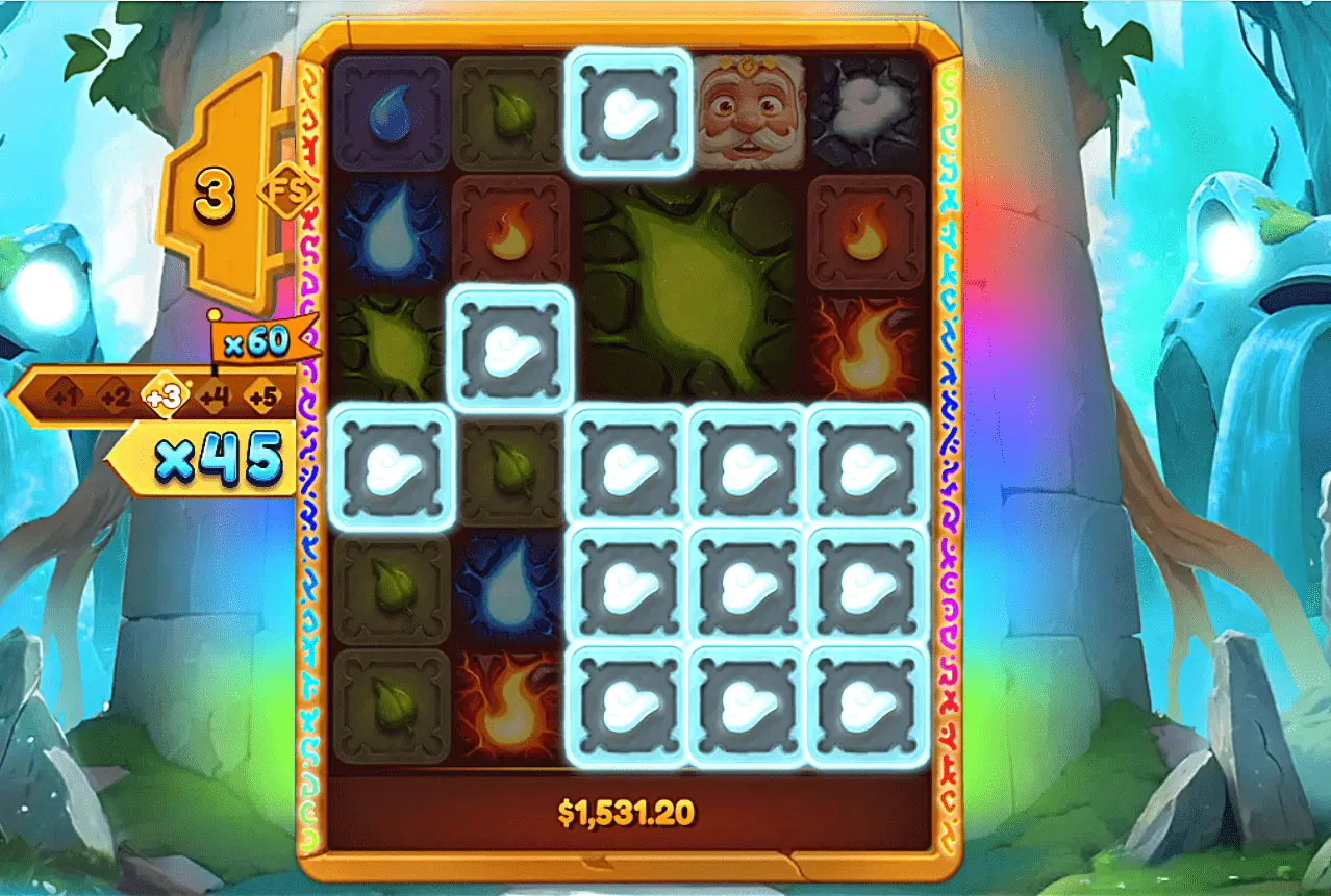 Screenshot of free spins in Max Elements slot machine