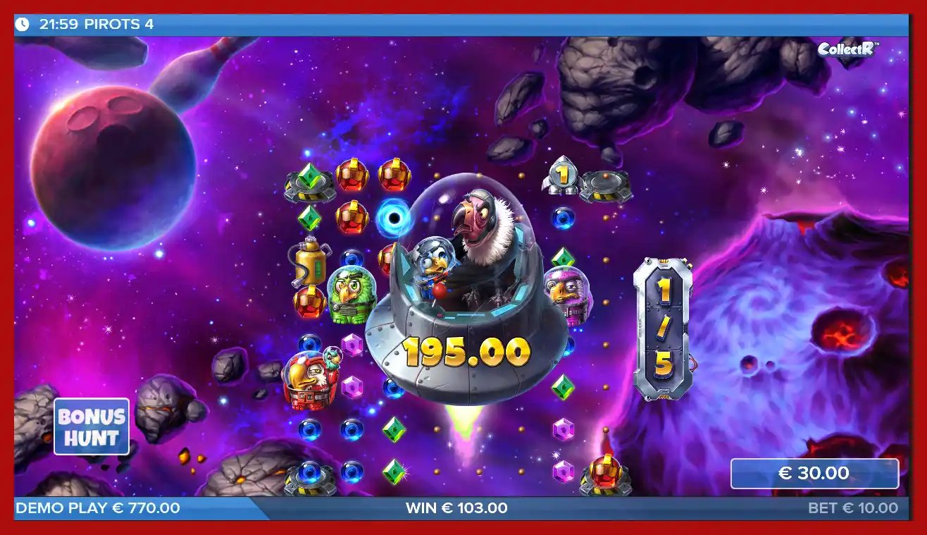 Screenshot of winning in Pirots 4 free spins