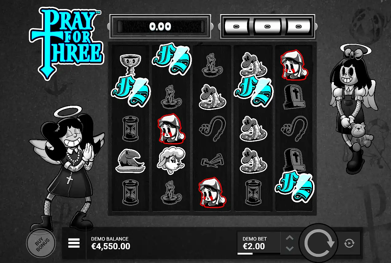 Screenshot of Pray for Three slot machine, winning the free spins bonus