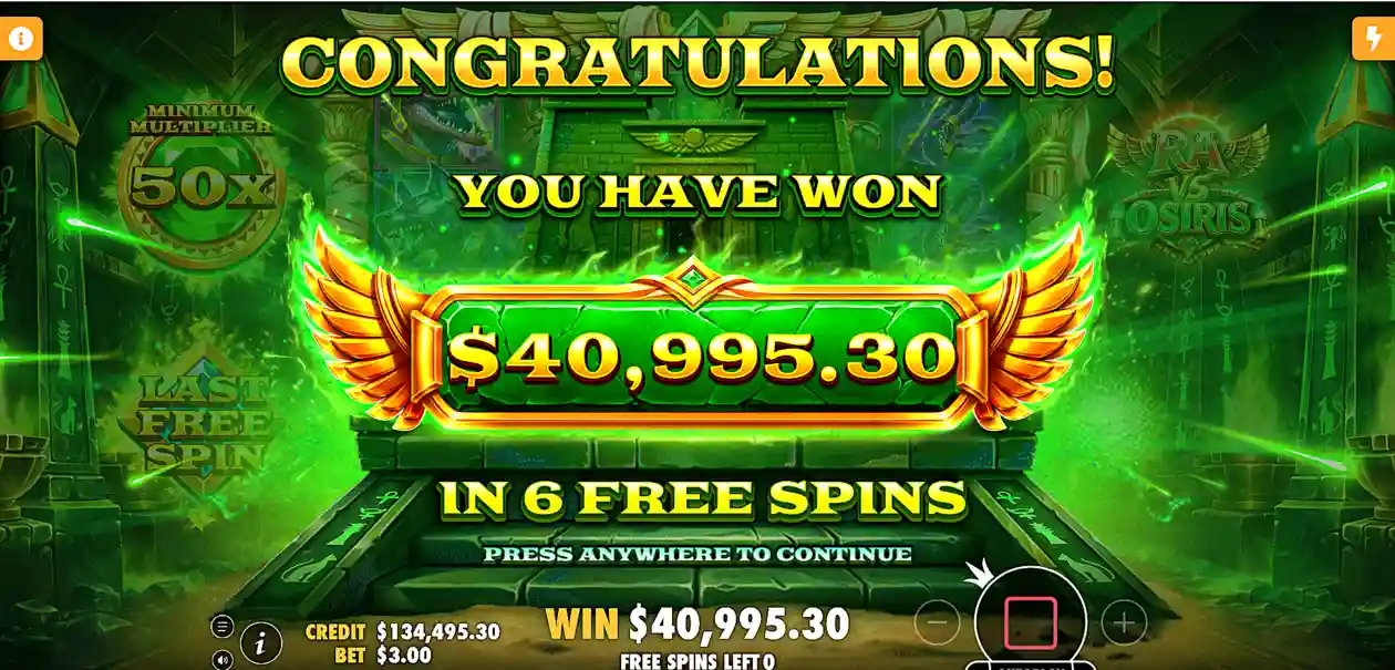Big win on Ra vs Osiris slot machine