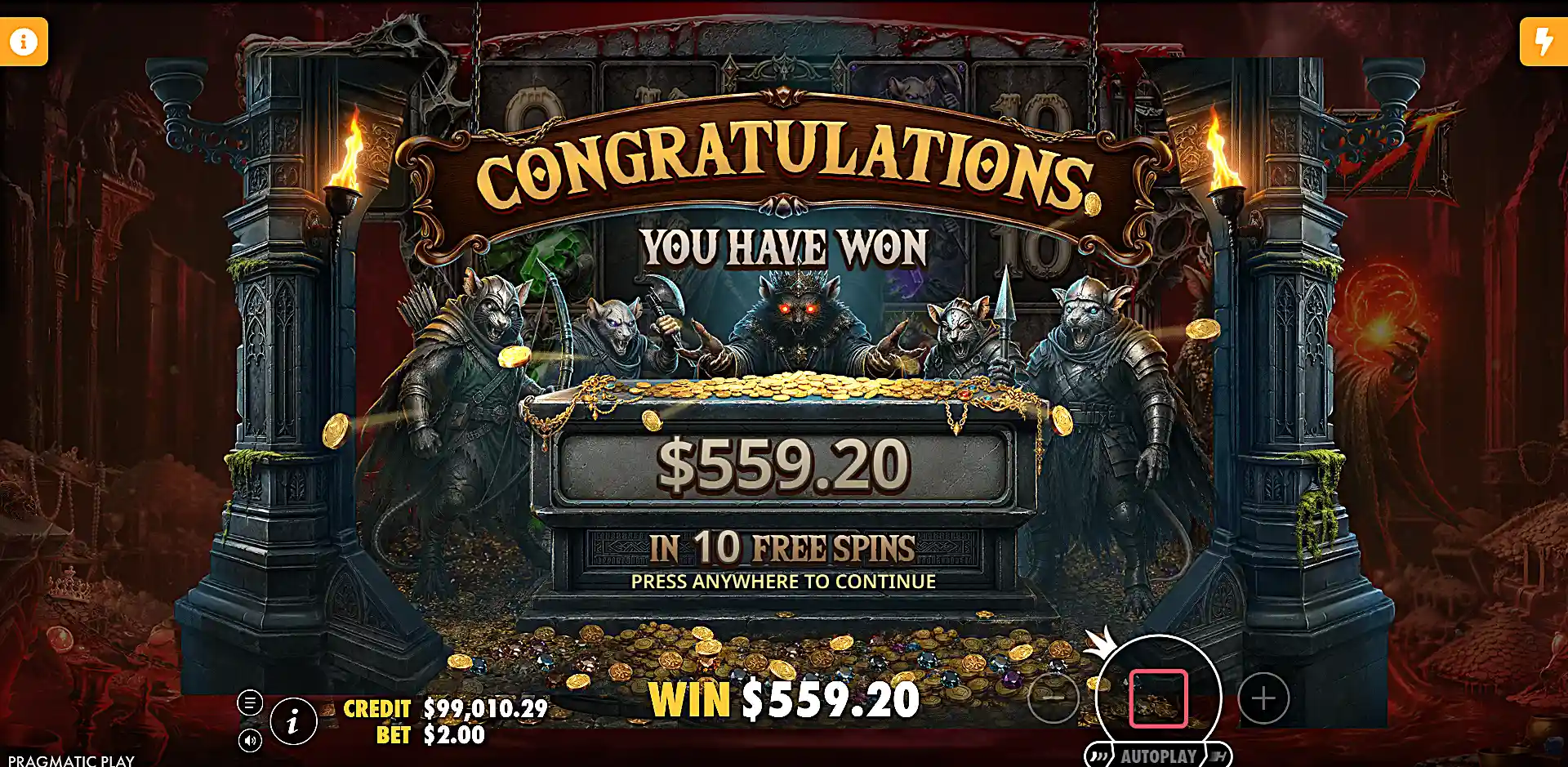 Rat Royale slot machine win screenshot