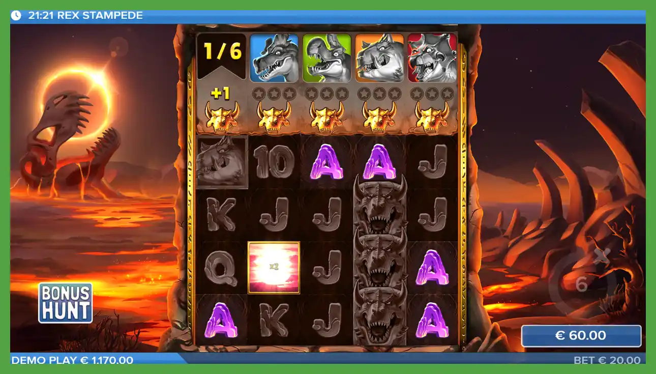 Screenshot of Rex Stampede slot machine free spins