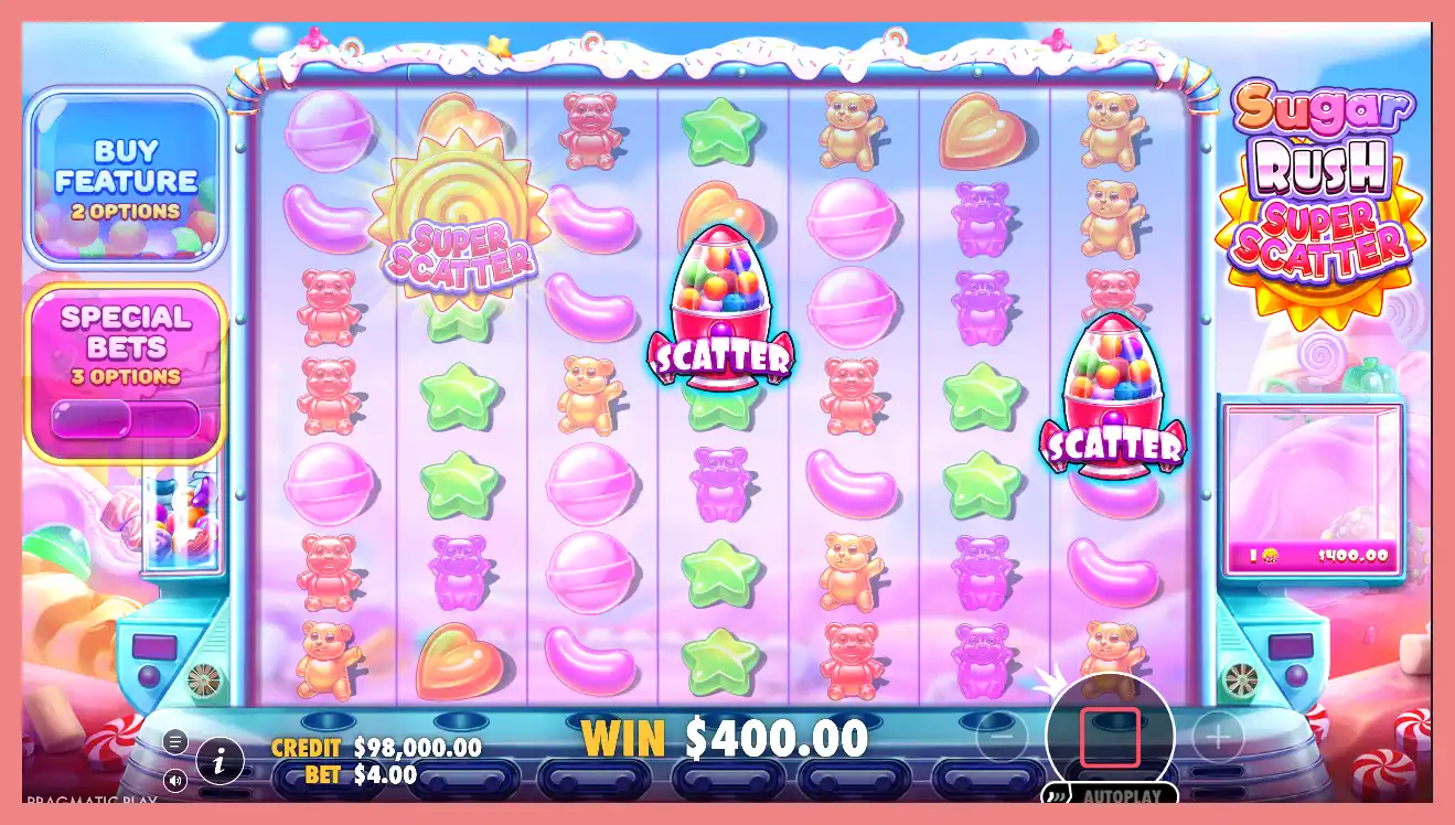 Winning the Super Scatter free spins in Sugar Rush screenshot