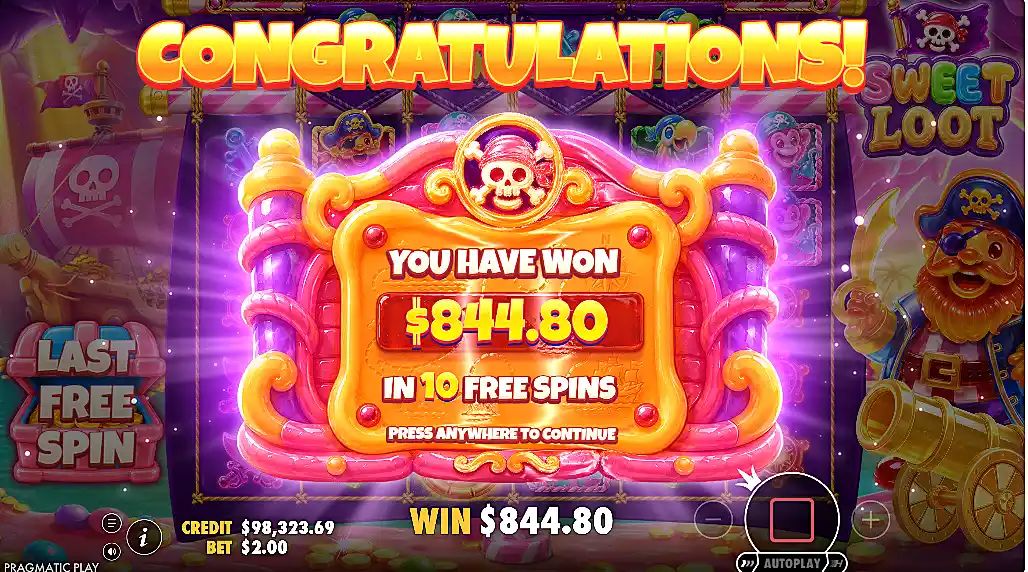 My bigger win playing Sweet Loot slot machine screenshot