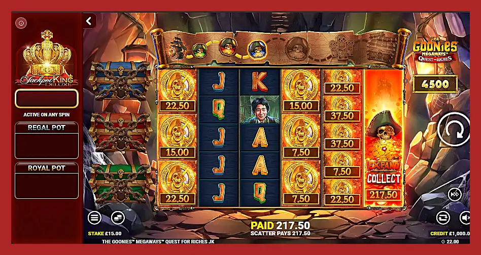 My win in The Goonies Megaways Quest for Treasure money collect feature in the main game screenshot