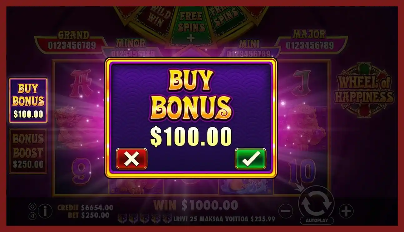 Wheel of Happiness slot machine buying the bonus game screenshot