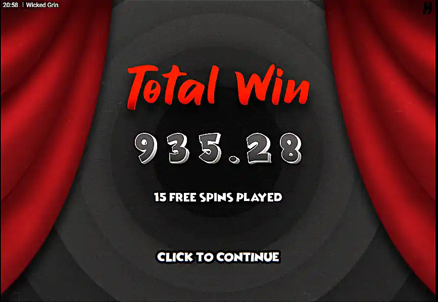 Wicked Grin slot machine my biggest win screenshot