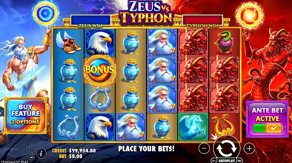 Zeus vs Typhon slot machine with Ante bet on