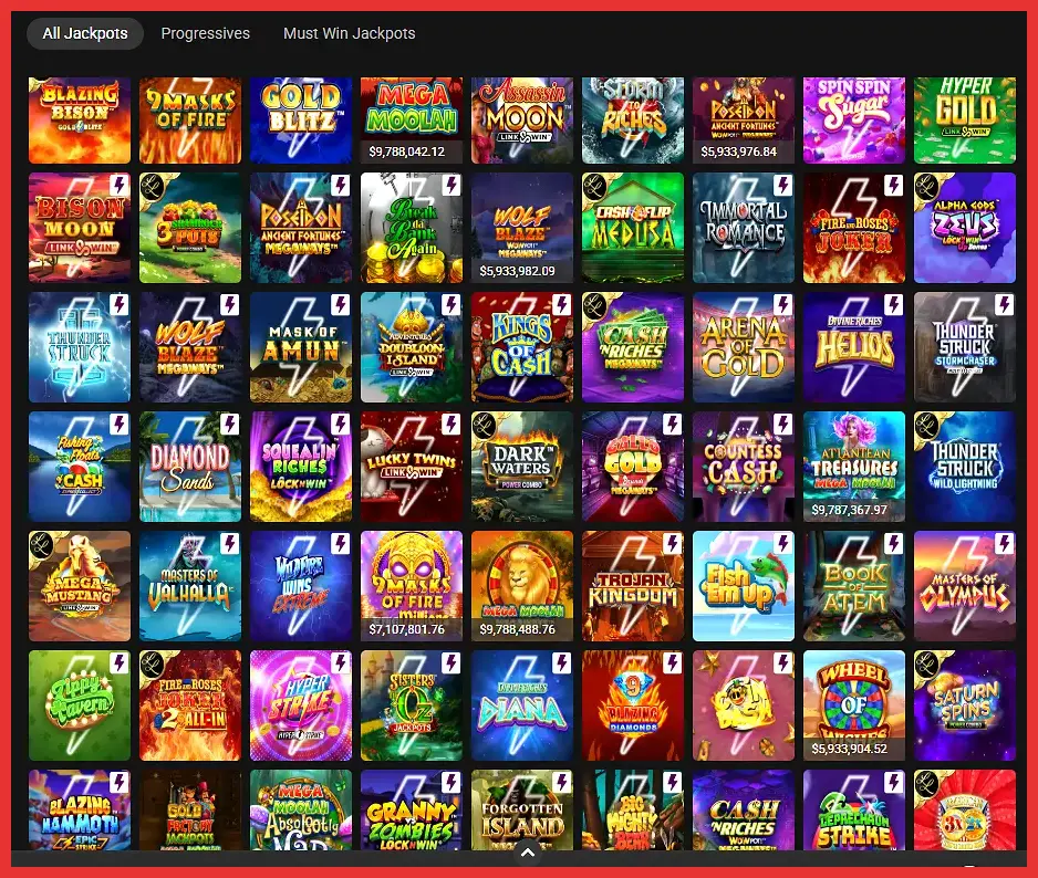 Screenshot of the jackpot games at Jackpot city 2025