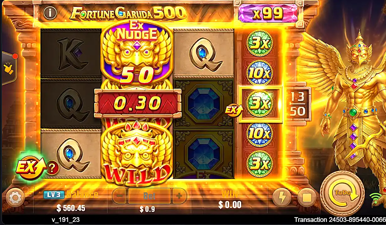 Winning 50 nudge on Fortune Garuda 500 slot machine screenshot